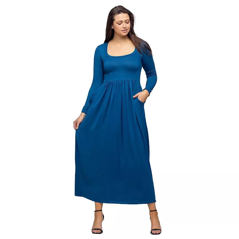Women's 24Seven Comfort Apparel Long Sleeve Empire Waist Pocket Maxi Dress,  Product Image
