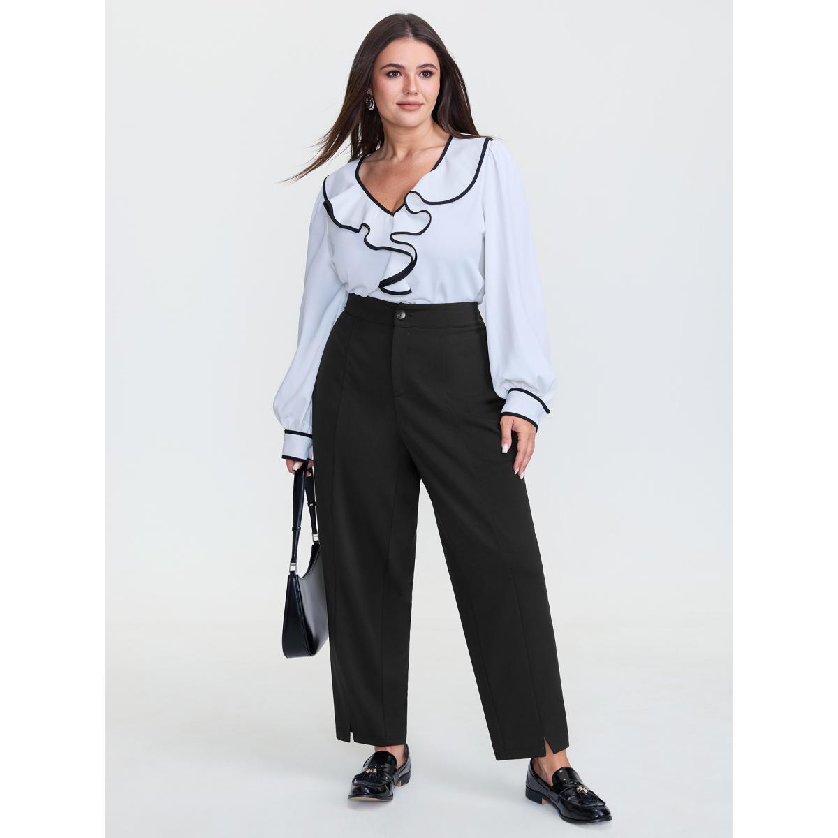 Plus Size Elastic Back Waistband Pants Women Black Office Jogger Mid Rise Office Pants BloomChic 14-16/1X Product Image