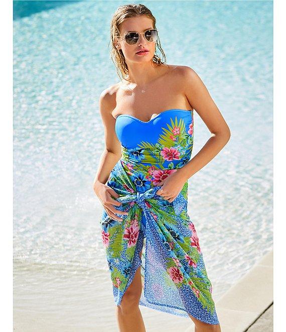 Bleu Rod Beattie Let's Get Away Sweetheart Neck Shirred Bandeau One Piece Swimsuit Product Image