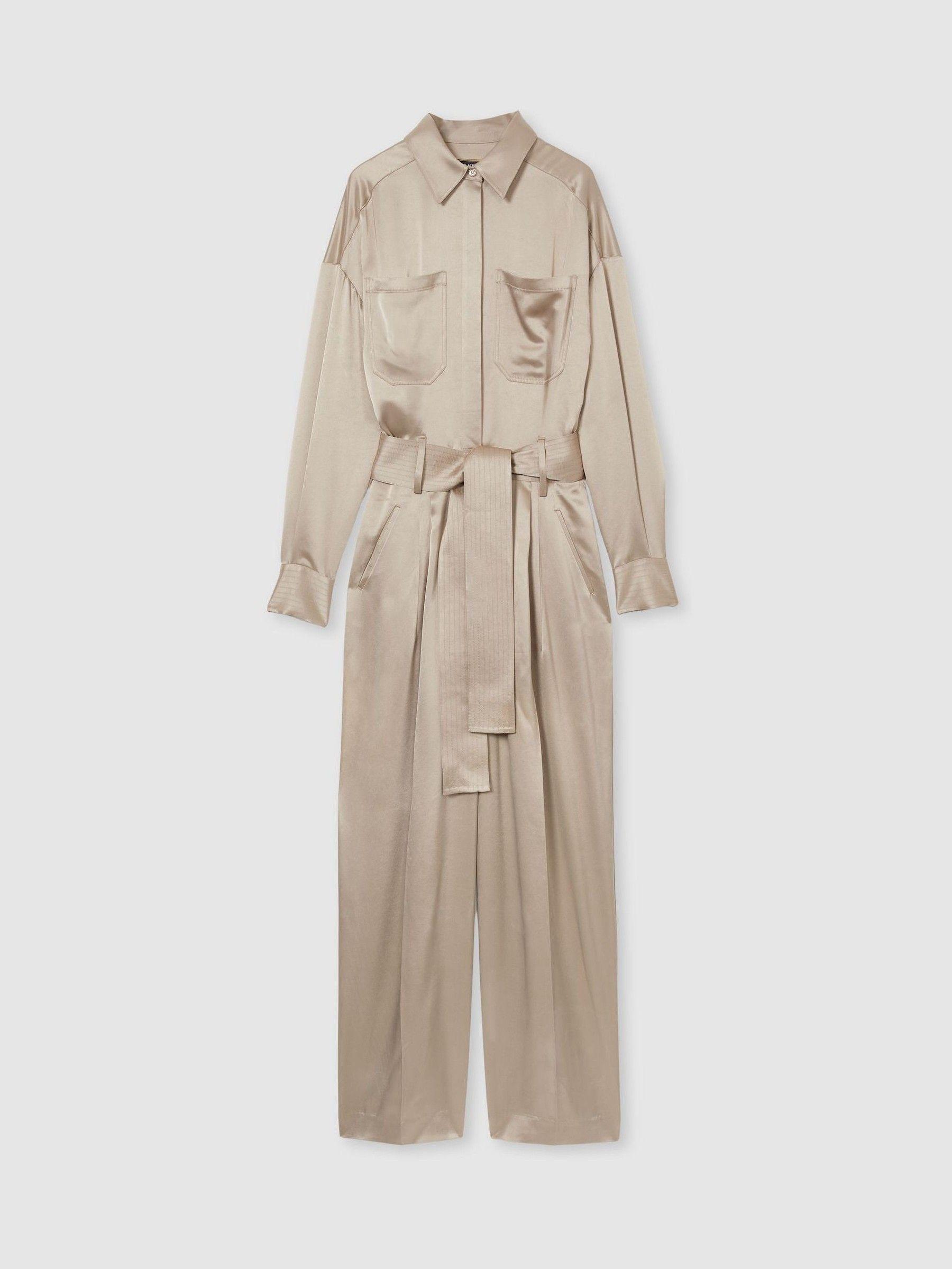 Atelier Belted Satin Jumpsuit in Champagne Product Image