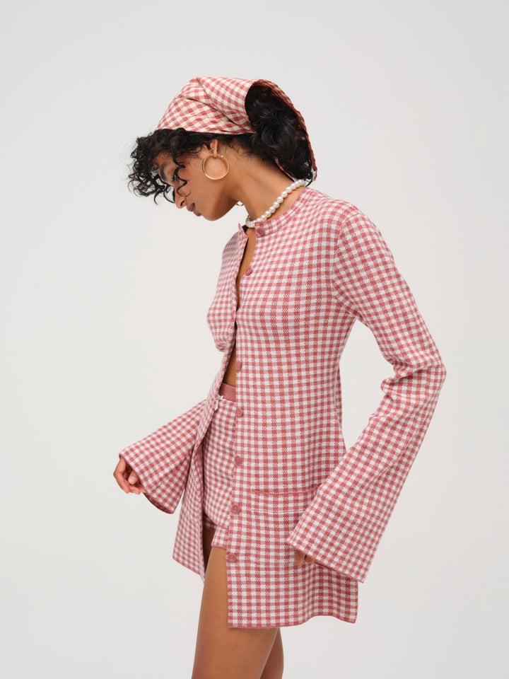 Gingham Knit Jacket — Mauve Product Image