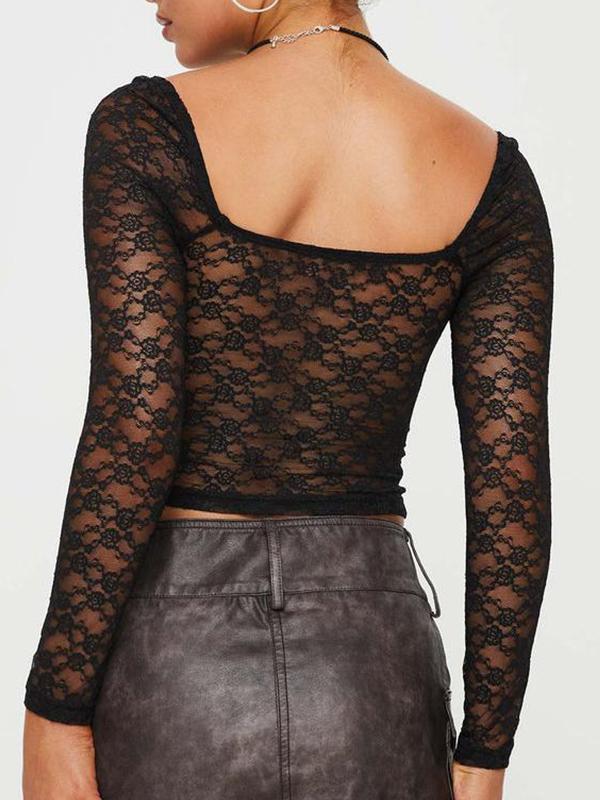 See Through Lace Long Sleeve Tee Product Image