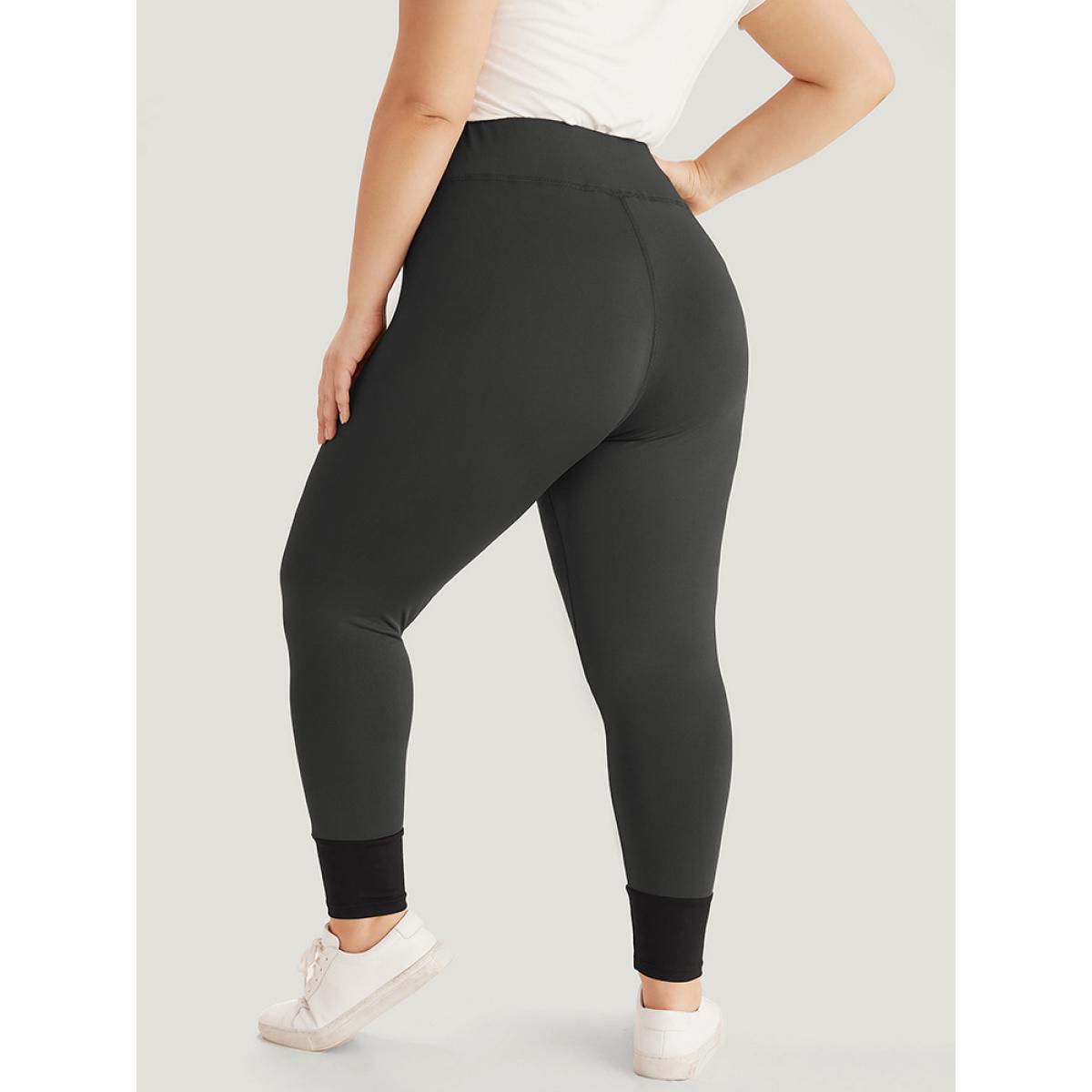 Plus Size Contrast Wideband Waist Patchwork Leggings Women Gray Casual High stretch Skinny High Rise Dailywear Leggings BloomChic 14-16/1X Product Image