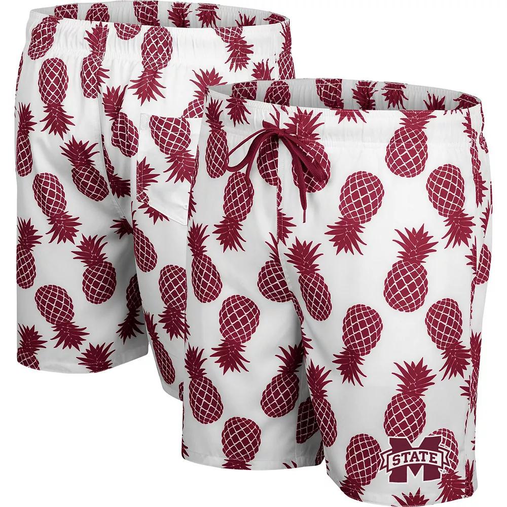 Men's Colosseum White/Maroon Mississippi State Bulldogs Pineapple Swim Shorts, Size: Small, Mst White Product Image