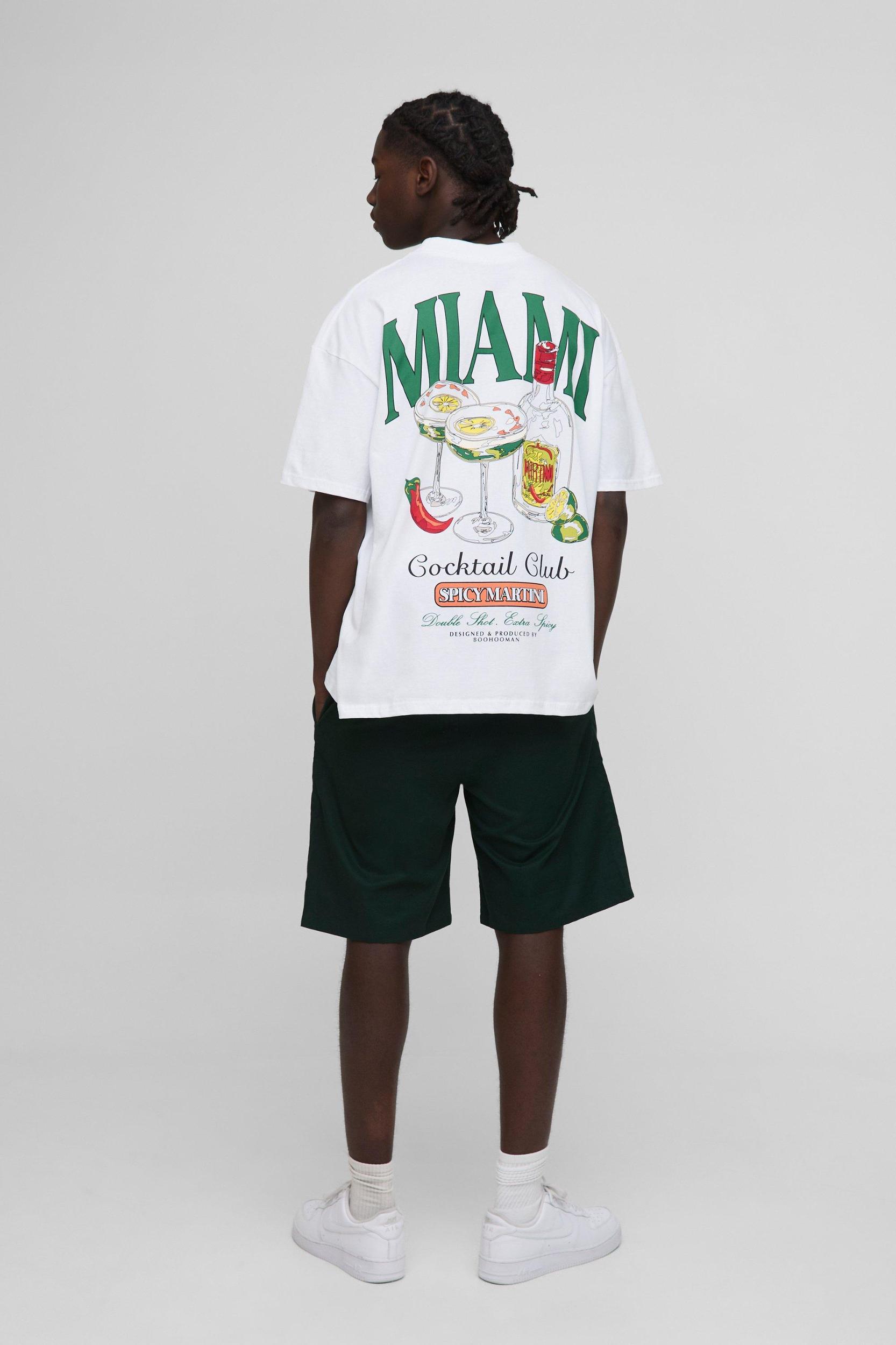 Oversized Extended Neck Miami Cocktail Club Graphic T Shirt | boohooMAN USA Product Image