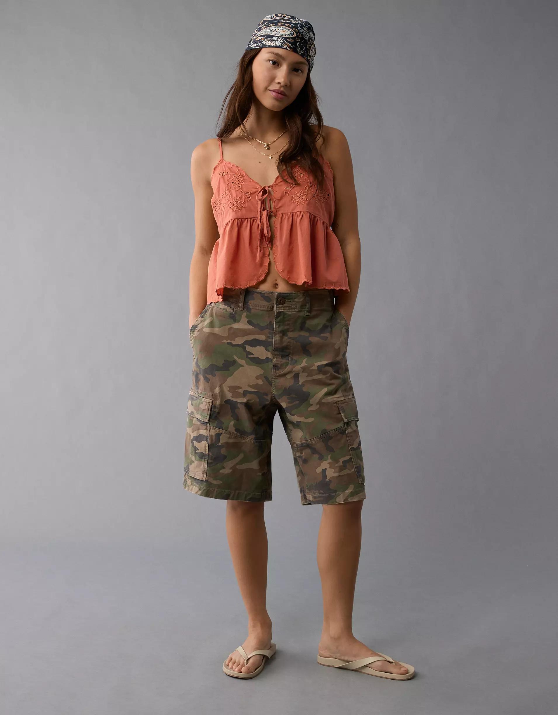 AE Tie Front Embroidered Tank Top Product Image