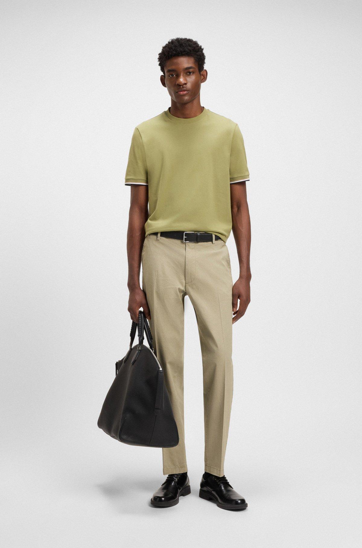 BOSS - Regular-fit trousers in printed stretch cotton - Green Product Image