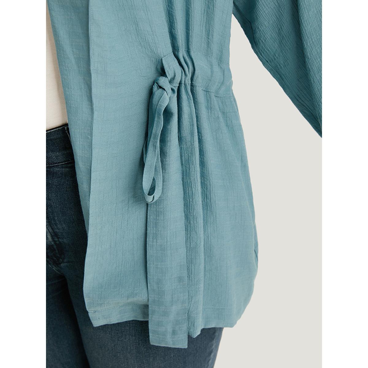 Plus Size Plain Suit Collar Drawstring Ties Kimono Women Cerulean At the Office Drawstring Belt Office Kimonos BloomChic 12/L Product Image