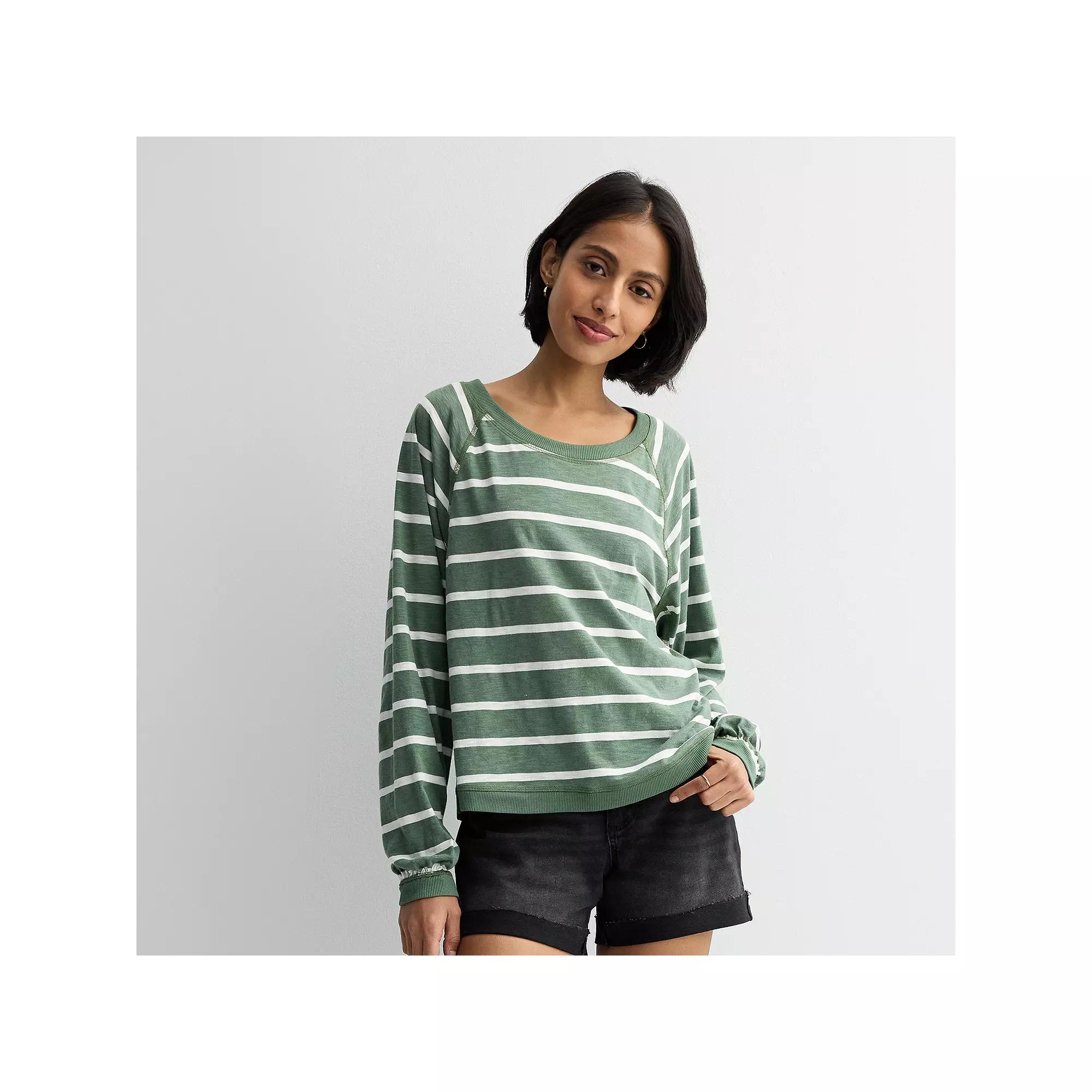 Women's Sonoma Goods For Life® Balloon Sleeve Raglan T-Shirt, Size: Small, Green White Stripe Product Image