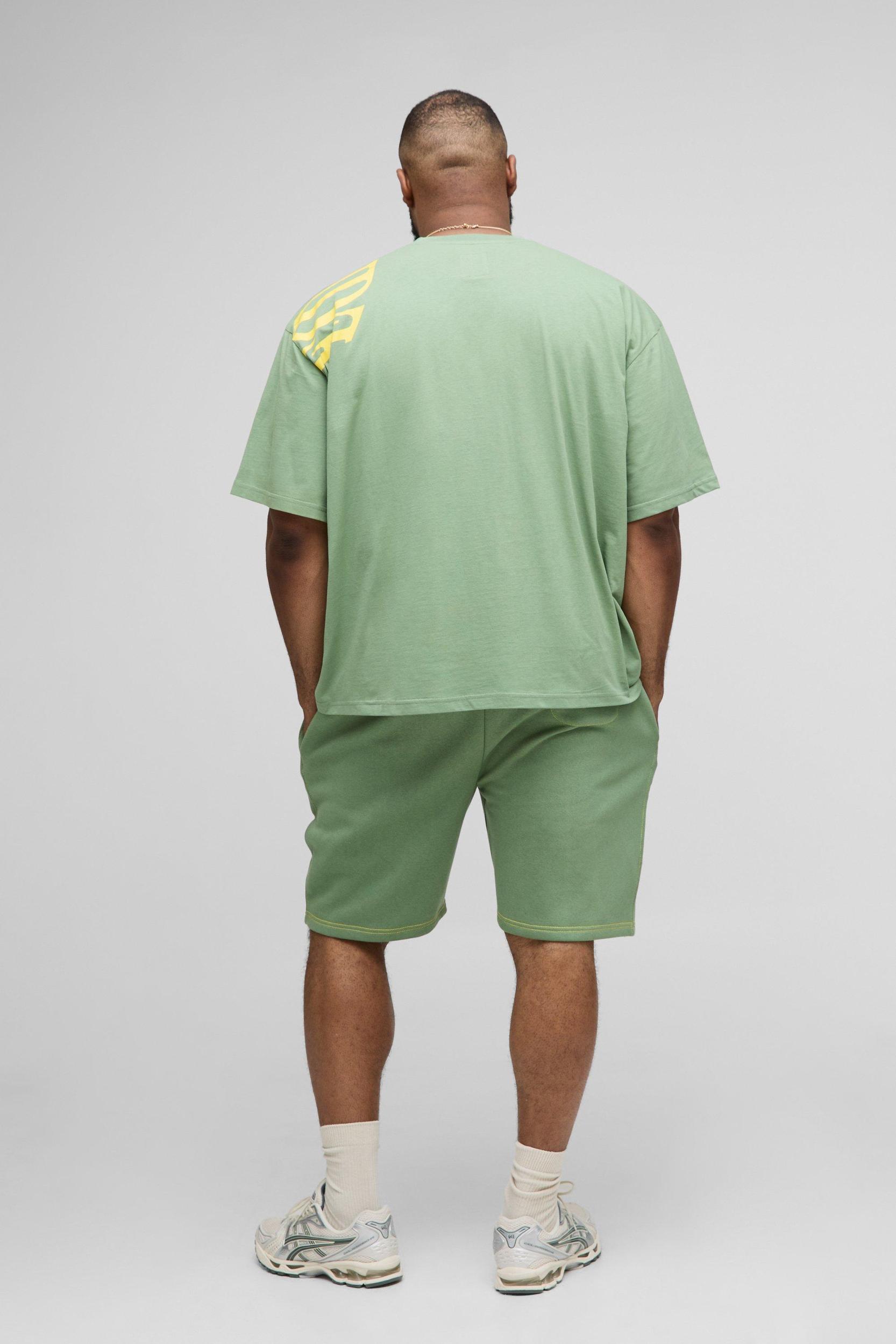 Plus Oversized Worldwide Over Seam Print T-Shirt & Short Set | boohooMAN USA Product Image
