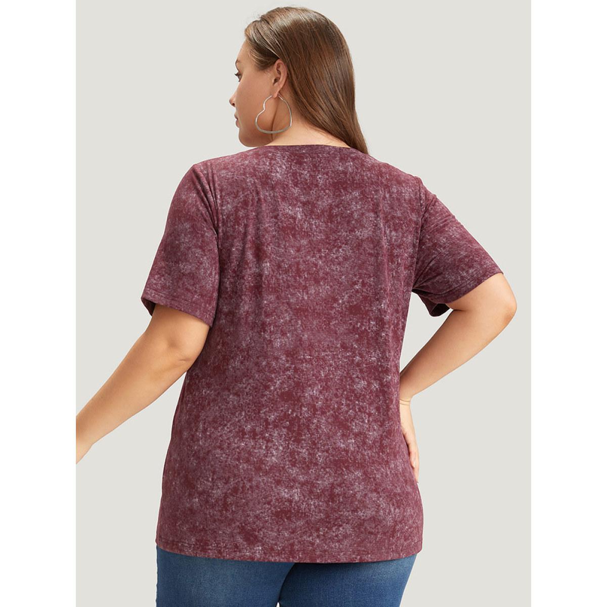 Plus Size Plain Letter Print Vintage T-shirt Burgundy Women Casual Printed Letter Dailywear T-shirts BloomChic 14-16/1X Product Image