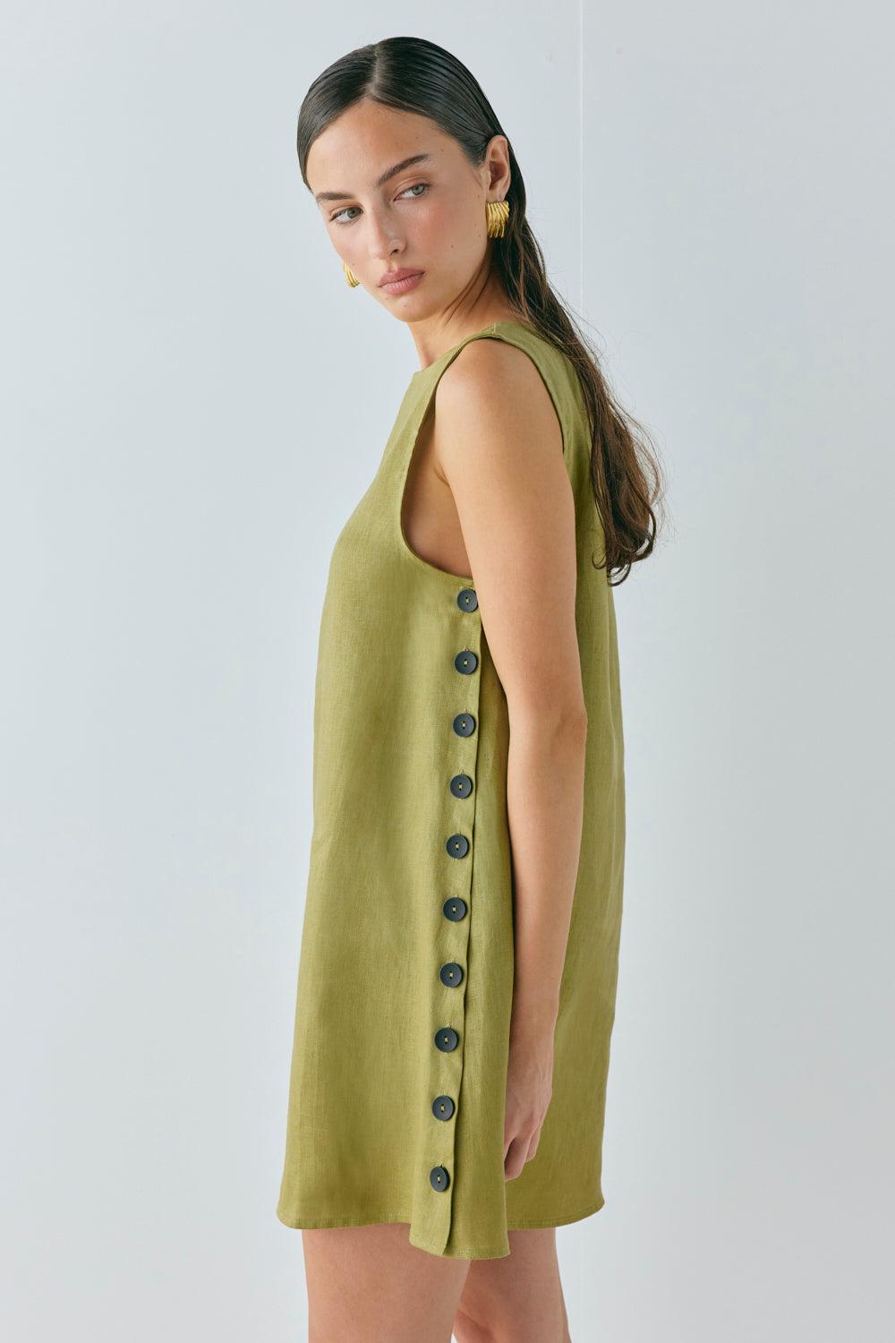 Annabelle Linen Mini Dress Olive Product Image