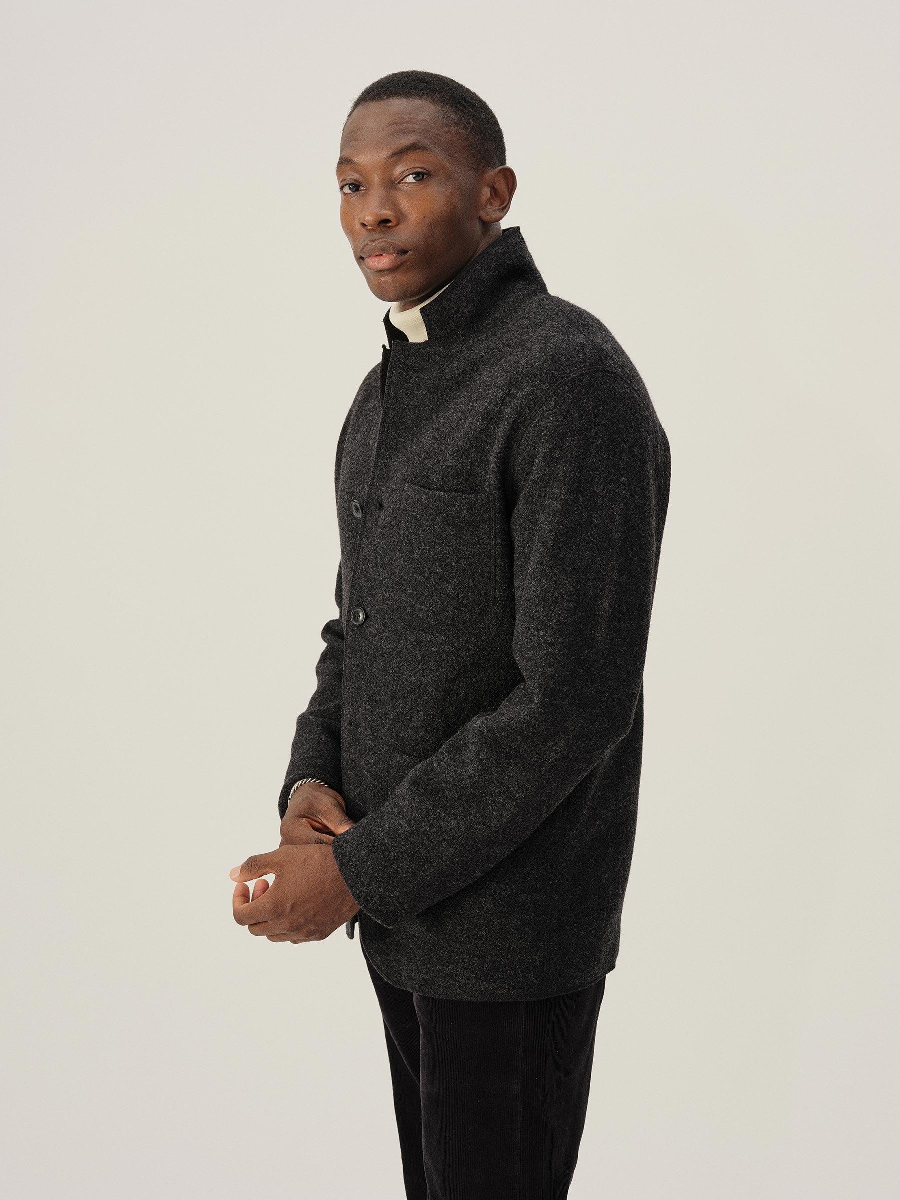 Marled Deep Charcoal Felted Wool Chore Coat Product Image