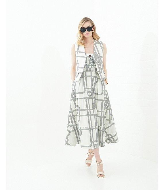 Le' AL.X Knot Print Woven Ruched Straight Keyhole Neck Spaghetti Strap A-Line Midi Coordinating Dress Product Image