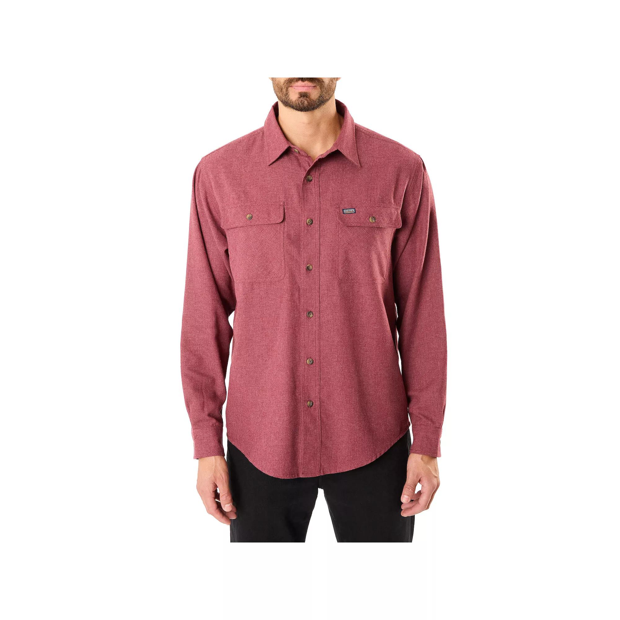 Men's Smith's Workwear Regular-Fit Solid Two-Pocket Flannel Button-Down Shirt,  Product Image