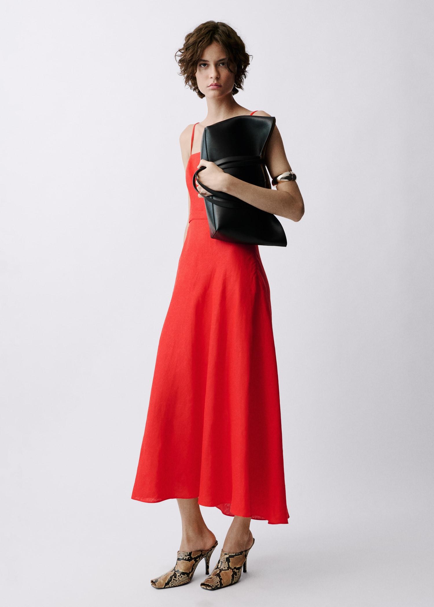 Bow linen-blend dress - Women | MANGO USA Product Image