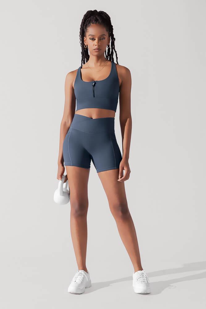 Energy Half Zip Crop Top (Ribbed) - Navy Product Image