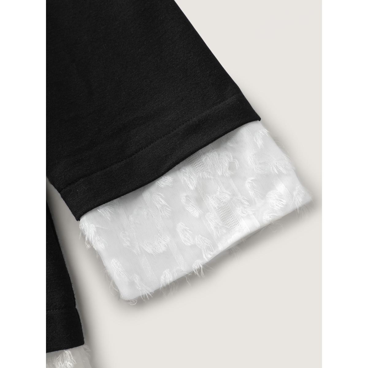 Plus Size Stretchy Mixed Fabric Contrast Sweatshirt Women Black Office Contrast Shirt collar Office Sweatshirts BloomChic 30/6X Product Image