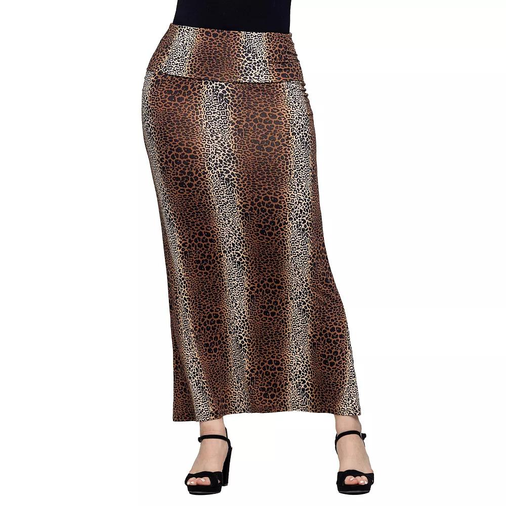 Women's 24Seven Comfort Apparel Animal Print Foldover Waist Maxi Skirt,  Product Image