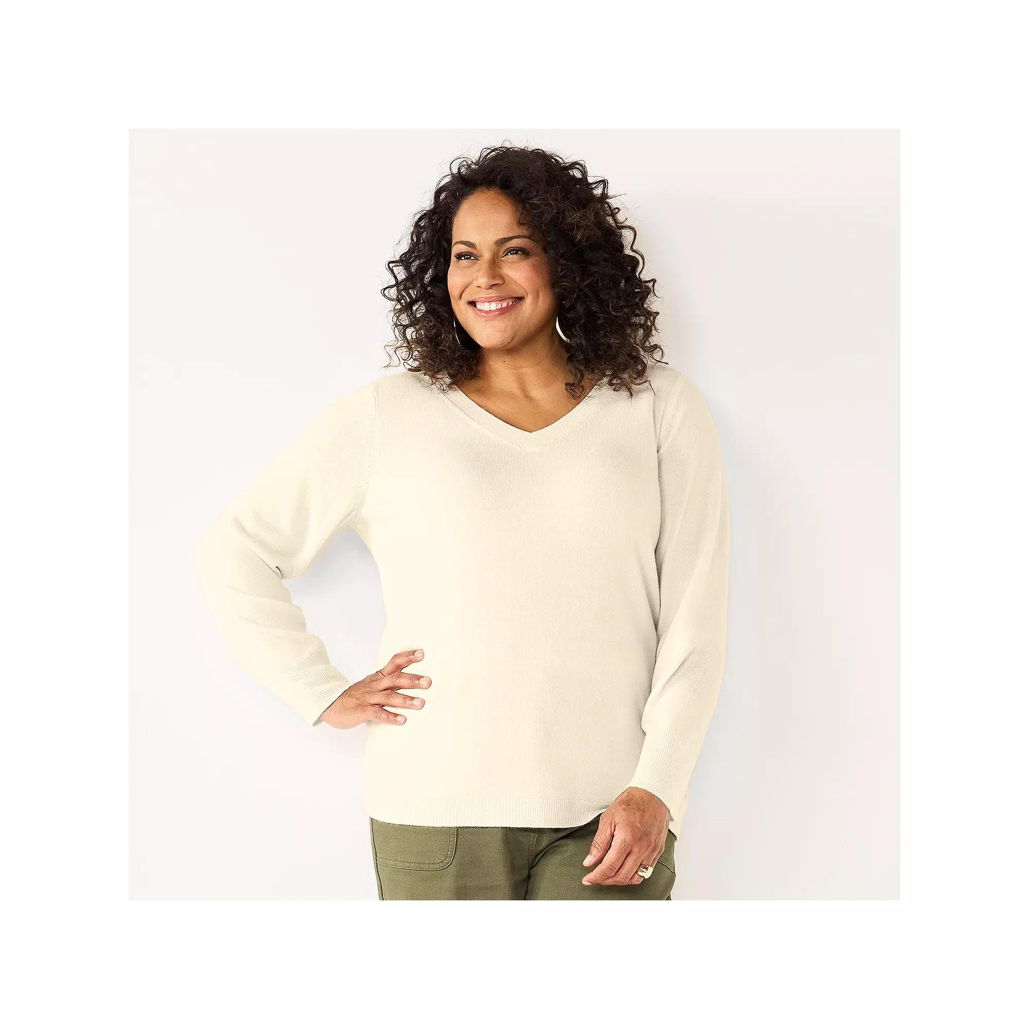 Plus Size Croft & Barrow® Extra Soft V-Neck Sweater, Women's, Size: 2XL, Ivory Product Image