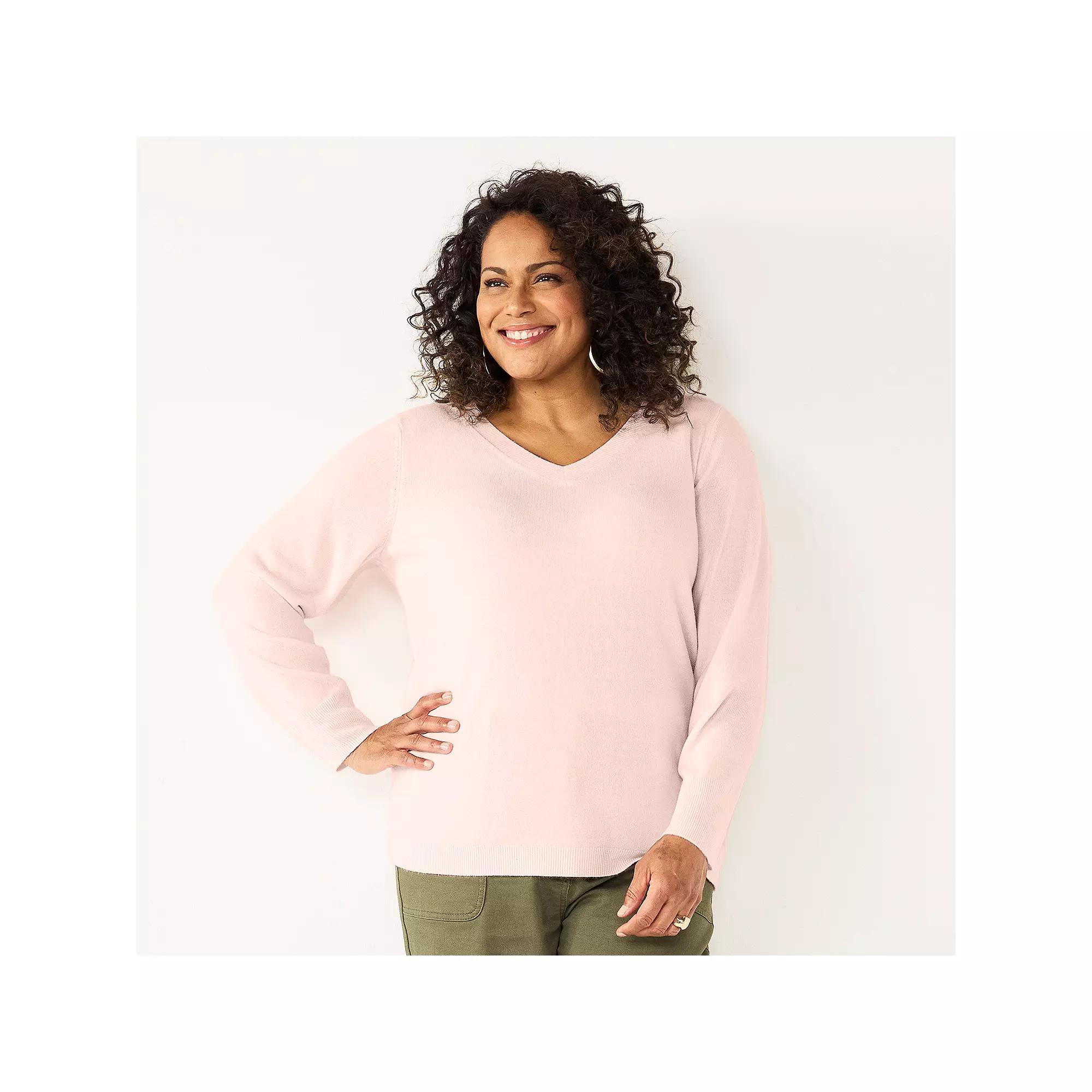 Plus Size Croft & Barrow® Extra Soft V-Neck Sweater, Women's, Size: 2XL, Ivory Product Image