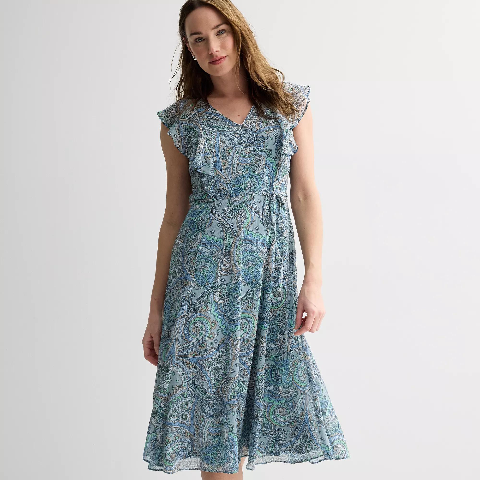 Women's Harper Rose V-Neck Sleeveless Ruffle Midi Dress,  Product Image