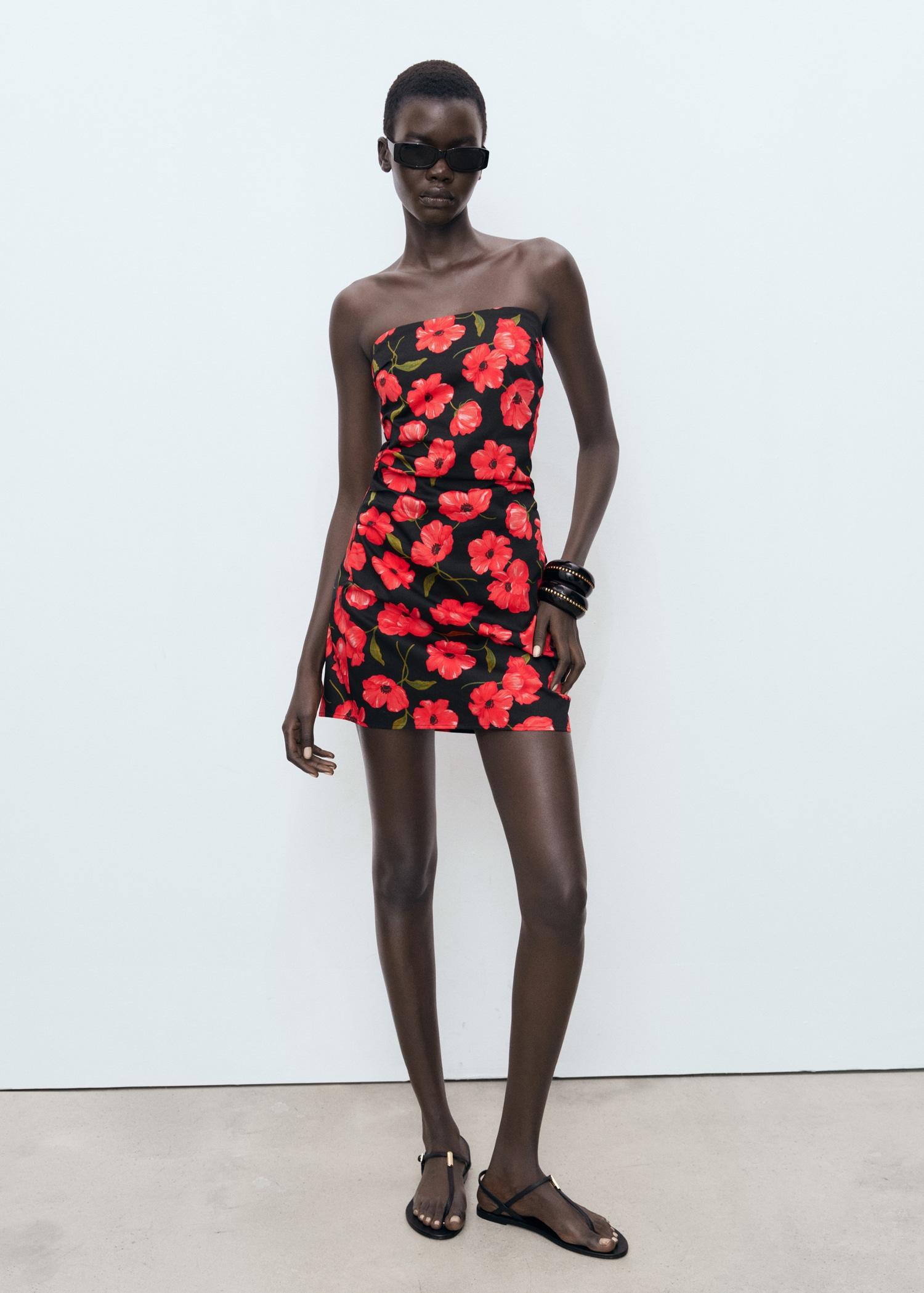 Strapless floral dress - Women | MANGO USA Product Image