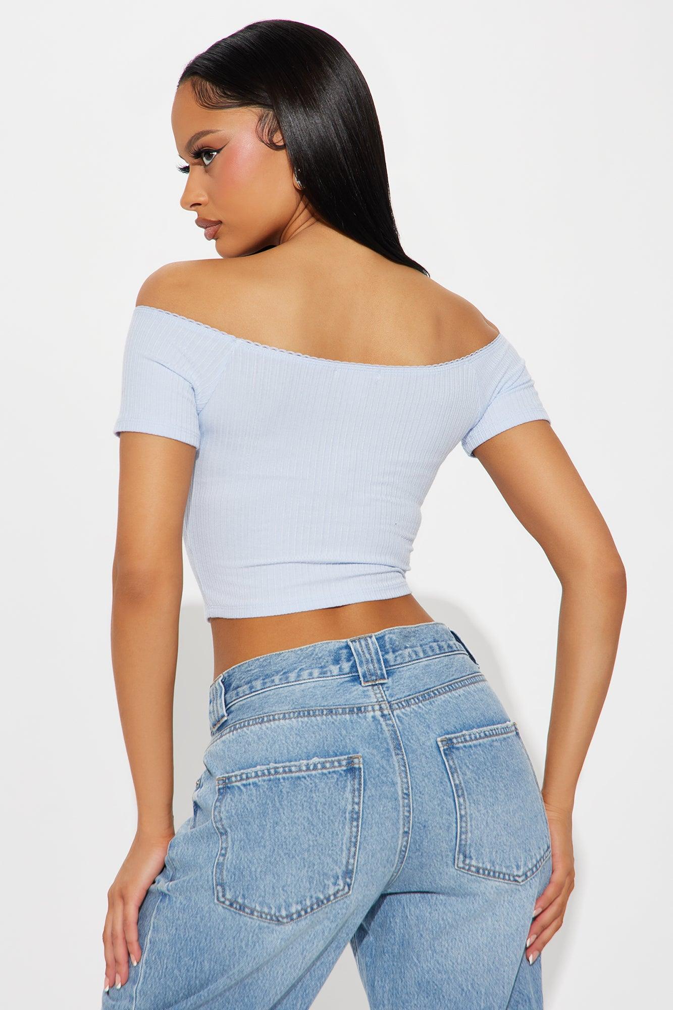 Girly Things Off Shoulder Top - Blue Product Image