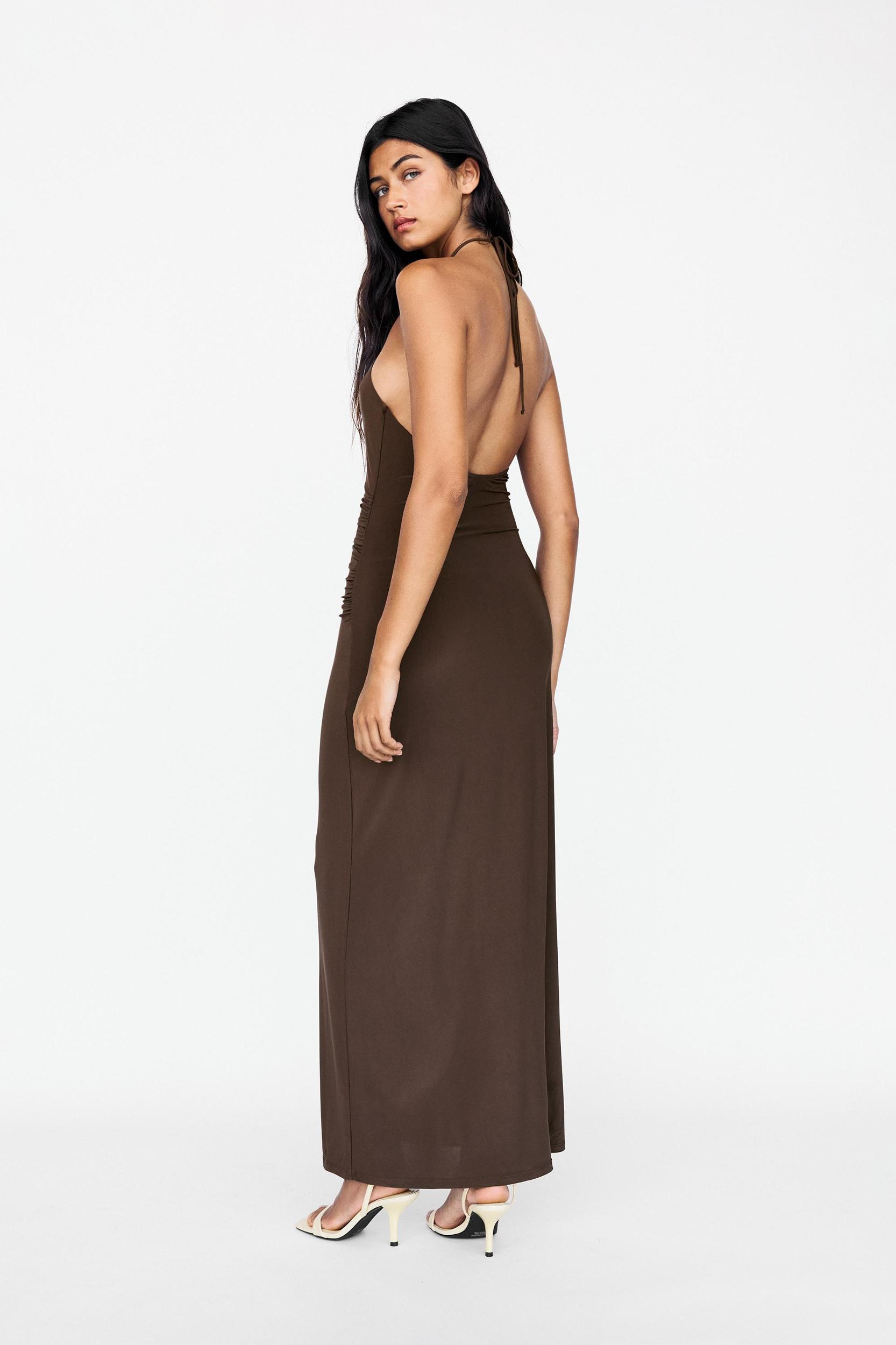 Draped halter midi dress Product Image