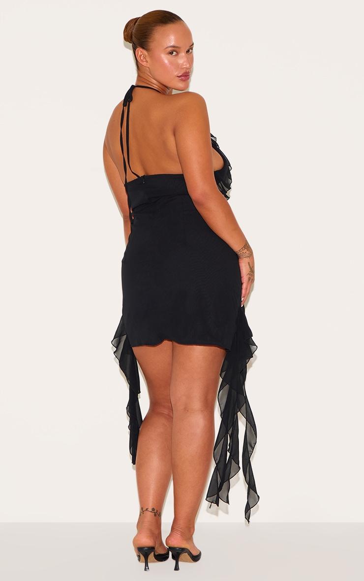 Plus Black Halter Neck Frilled Mini Dress Product Image