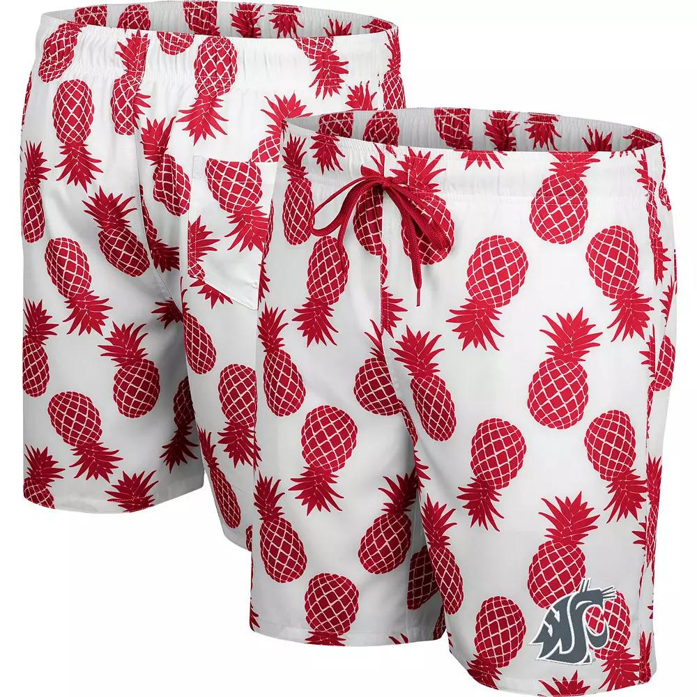 Mens Colosseum White/Crimson Washington State Cougars Pineapple Swim Shorts Product Image