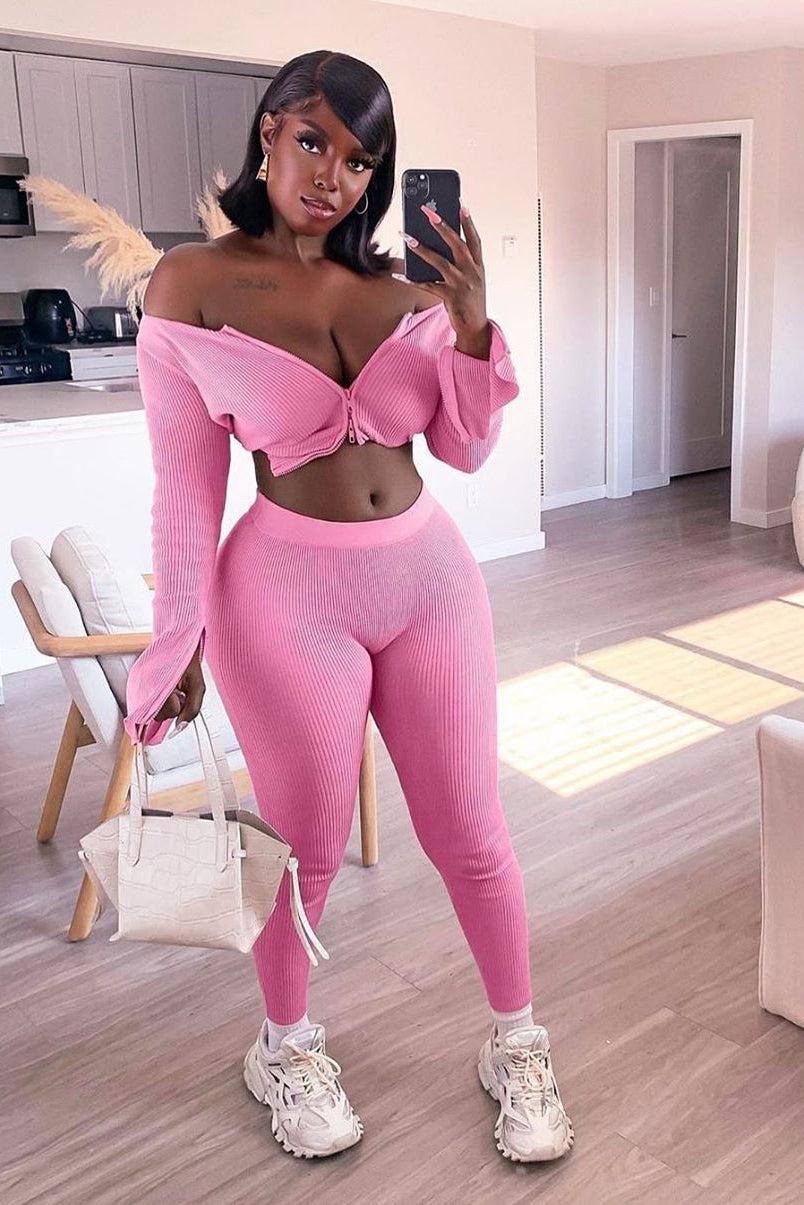 Wrong Way Sweater Pant Set - Pink Female Product Image