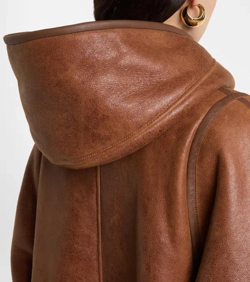 ISABEL MARANT Amiel Leather-trimmed Shearling Hooded Jacket In Brown Product Image