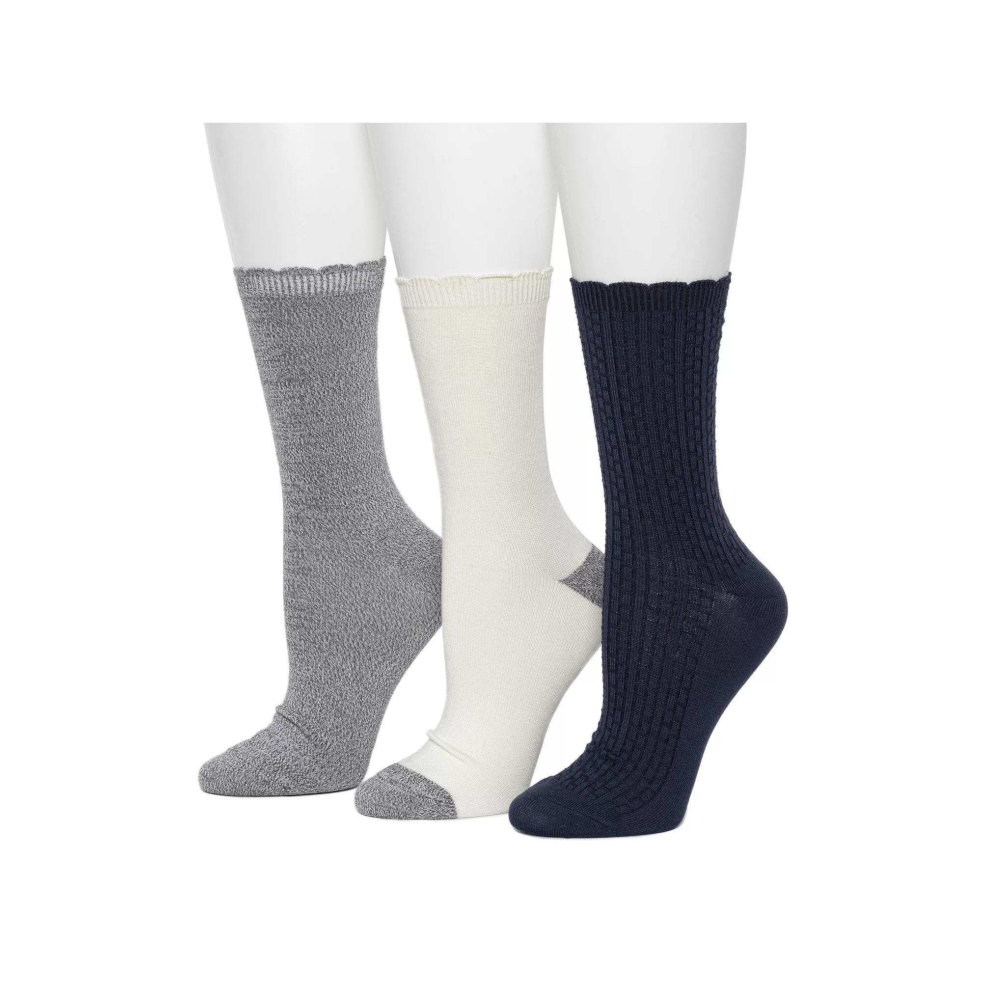 Womens Cuddl Duds Plushfill 3-Pack Midweight Scallop Welt Texture Crew Socks Product Image