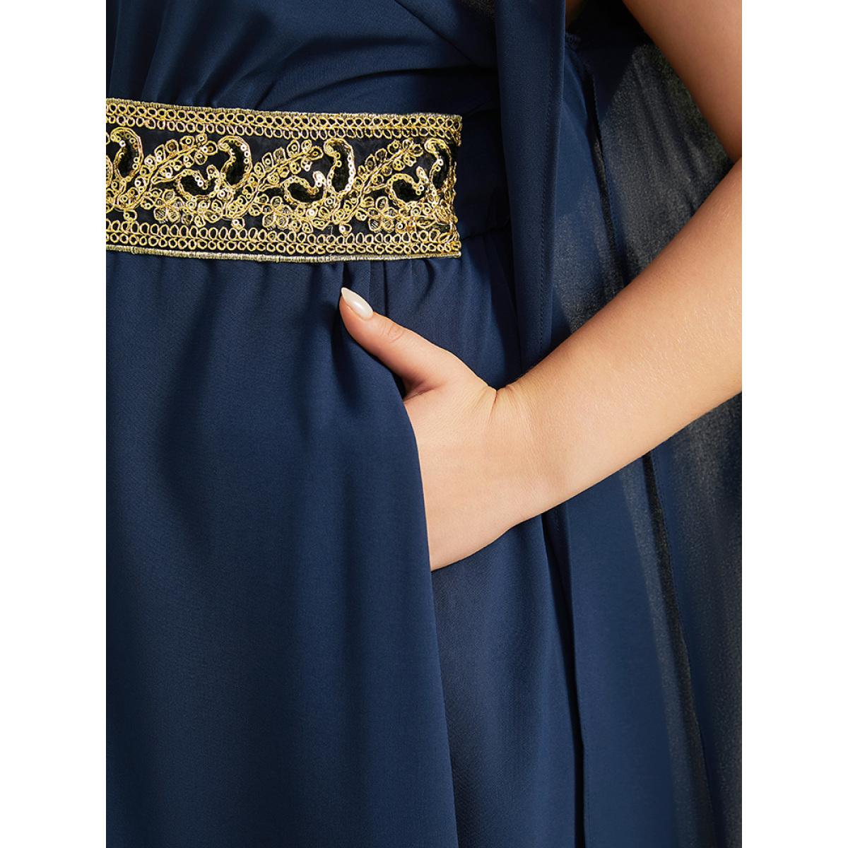 Plus Size Halloween Sequin Detail Embroidered Cut Out Dress DarkBlue Women Elegant Patchwork Round Neck Sleeveless Curvy Long Dress BloomChic 14-16/1X Product Image