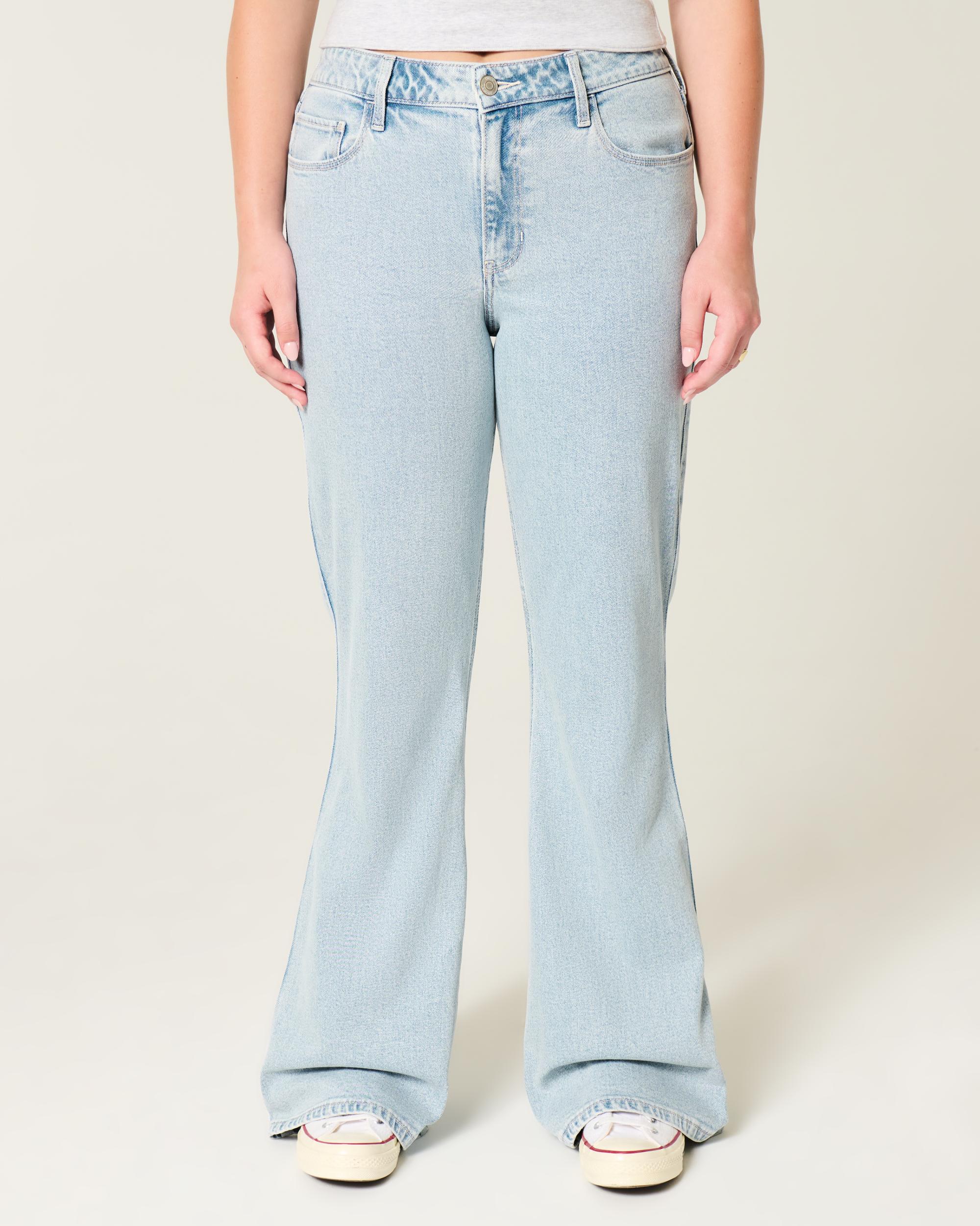 High-Rise Light Wash Heart Embroidered Flare Jeans Product Image