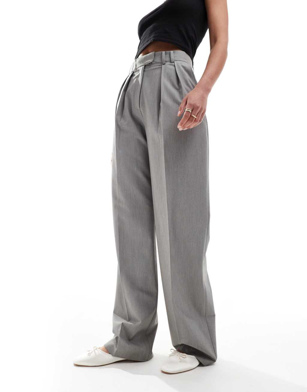 ASOS DESIGN Tall tailored wide leg pants with pleat detail in gray Product Image