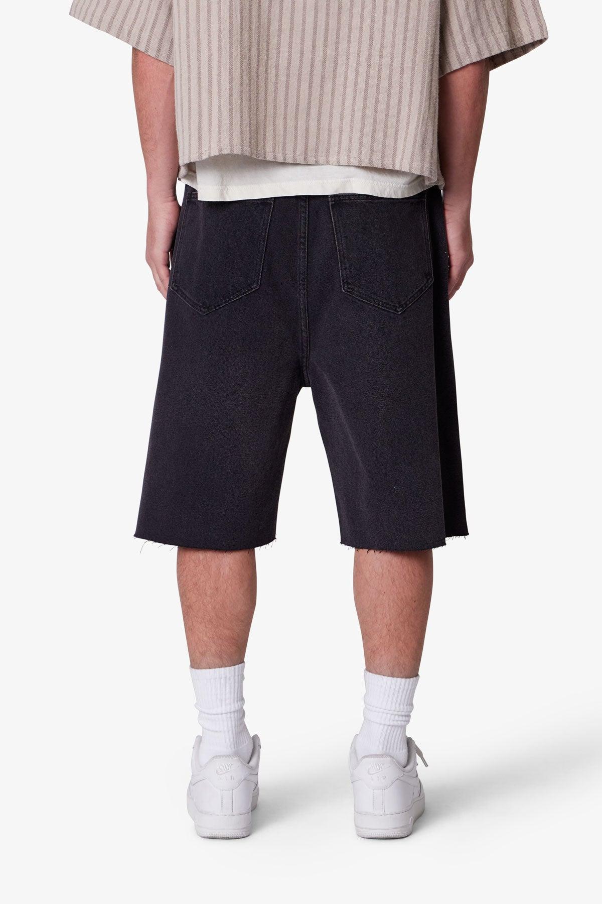 Baggy Cut Off Denim Shorts - Washed Black Product Image