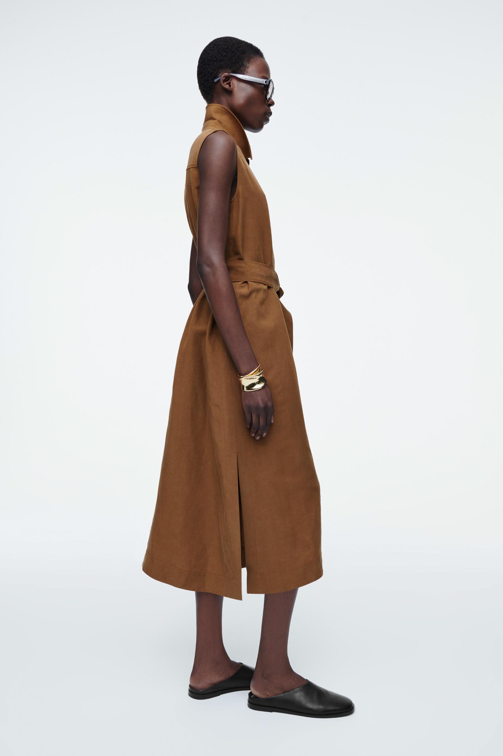 SLEEVELESS UTILITY MIDI SHIRT DRESS Product Image