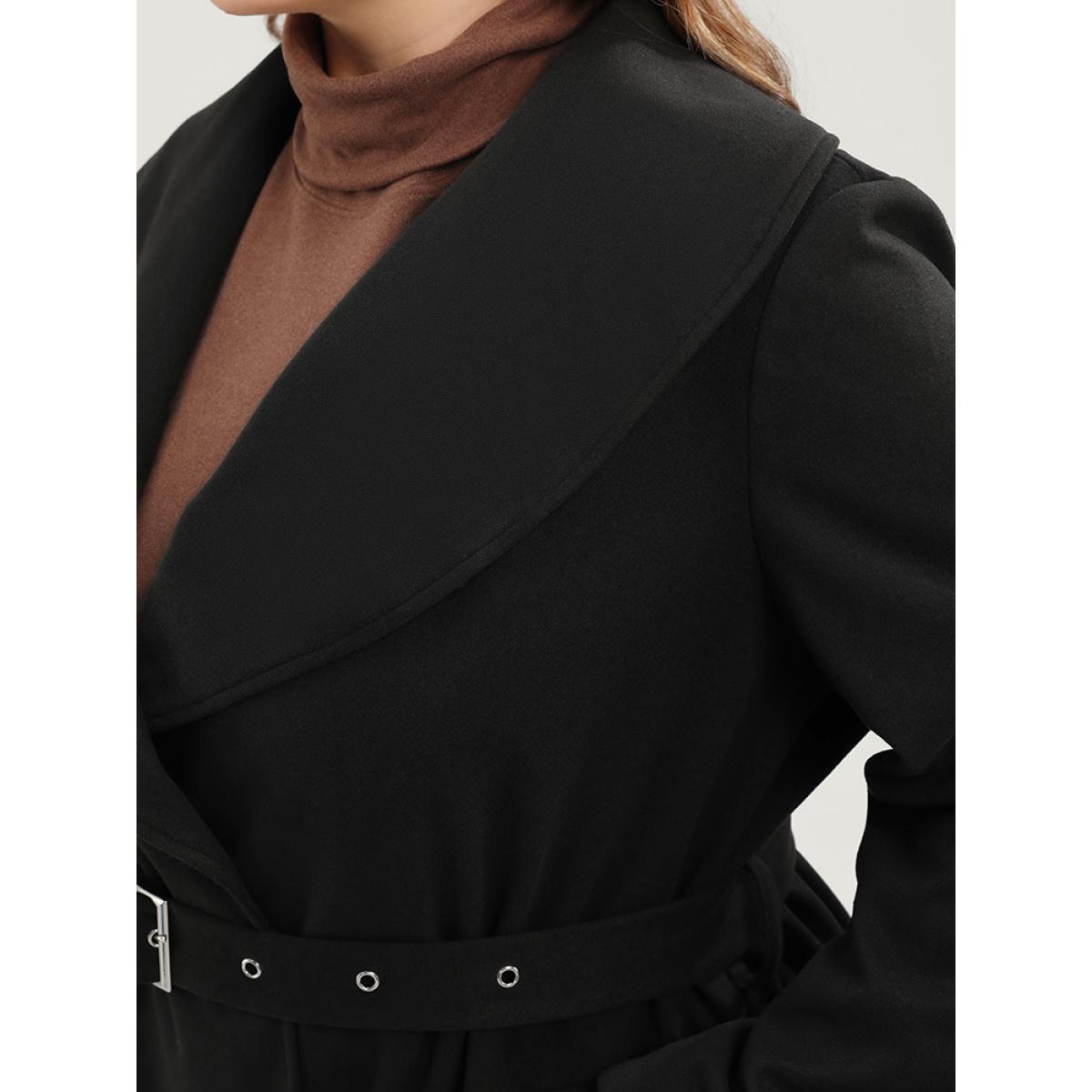 Plus Size Solid Lapel Collar Pocket Belted Open Front Coat Women Black Elegant Belted Ladies Dailywear Winter Coats BloomChic 18-20/2X Product Image