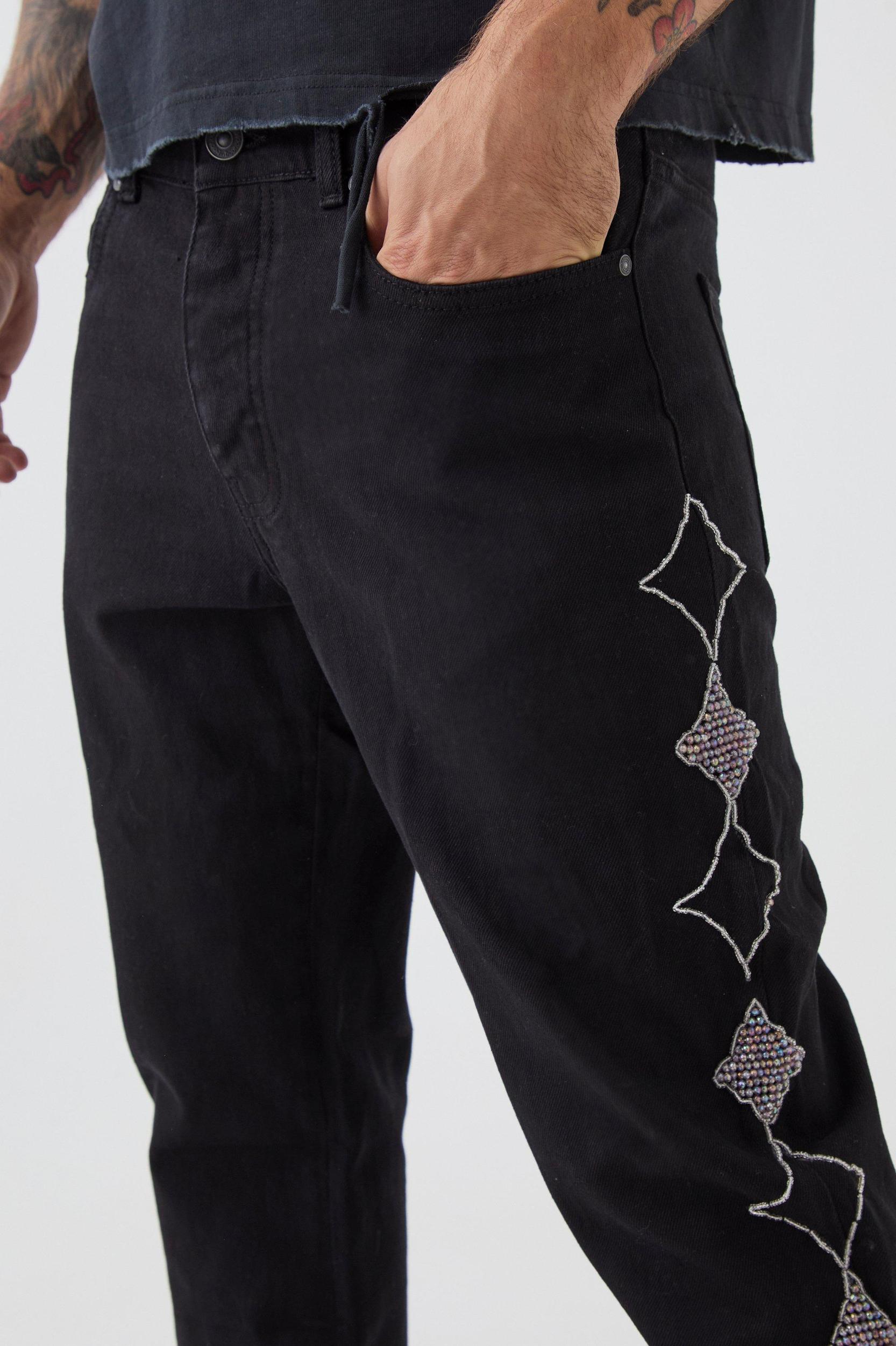 Slim Rigid Star Embellished Jeans | boohooMAN USA Product Image
