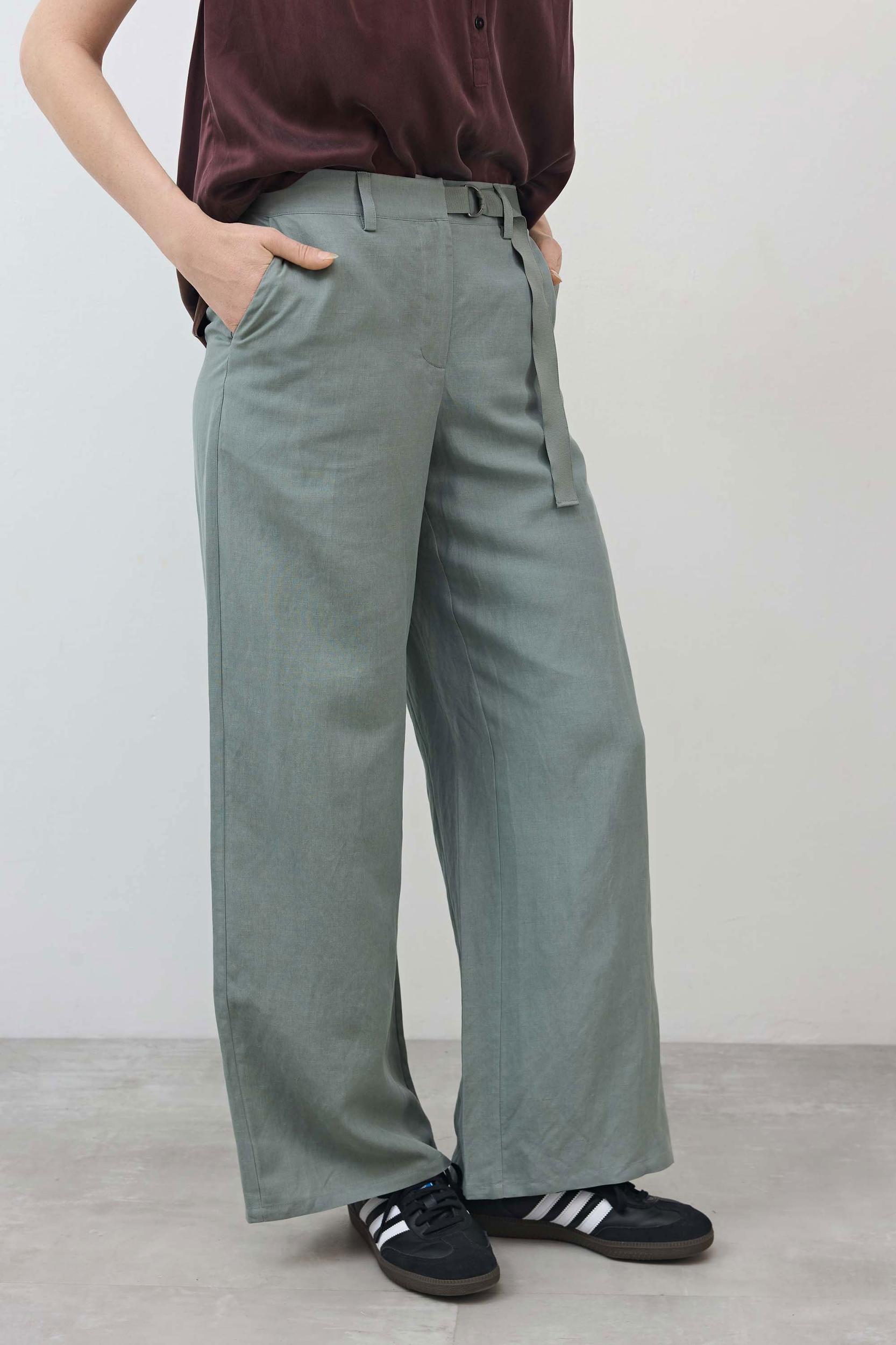 The Belted Wide Leg Silk Linen Trousers Product Image