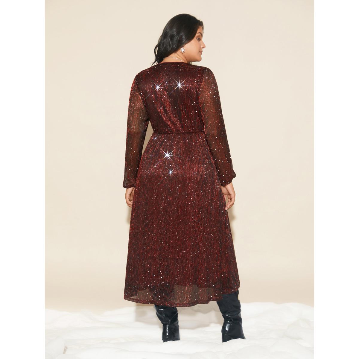 Plus Size Stretchy Gold Foil Surplice Neckline Midi Dress Burgundy Women Cocktail Texture Party Curvy Bloomchic 30/6X Product Image