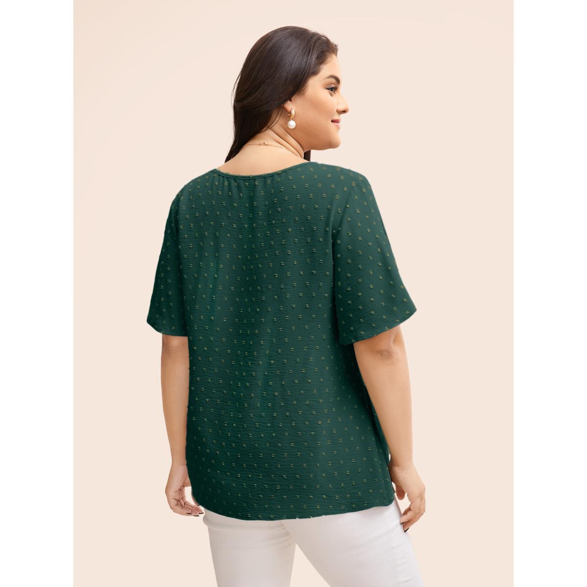 Plus Size DarkGreen Polka Dot Lace Sleeve Blouse Women Elegant Short sleeve V-neck Everyday Blouses BloomChic 10/M Product Image
