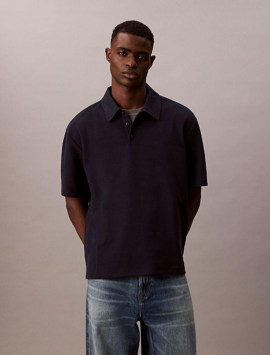 Textured Flat Rib Relaxed Polo Shirt Product Image