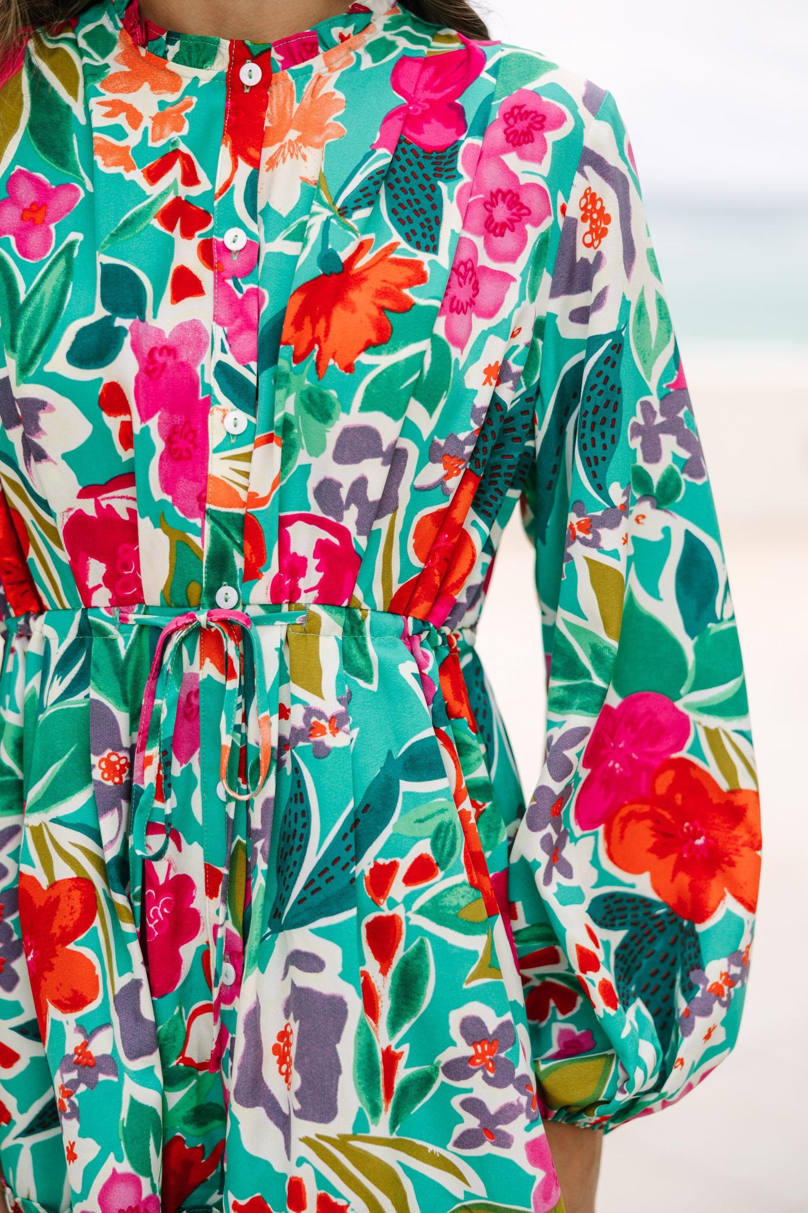 Beautifully You Jade Green Floral Dress Female Product Image