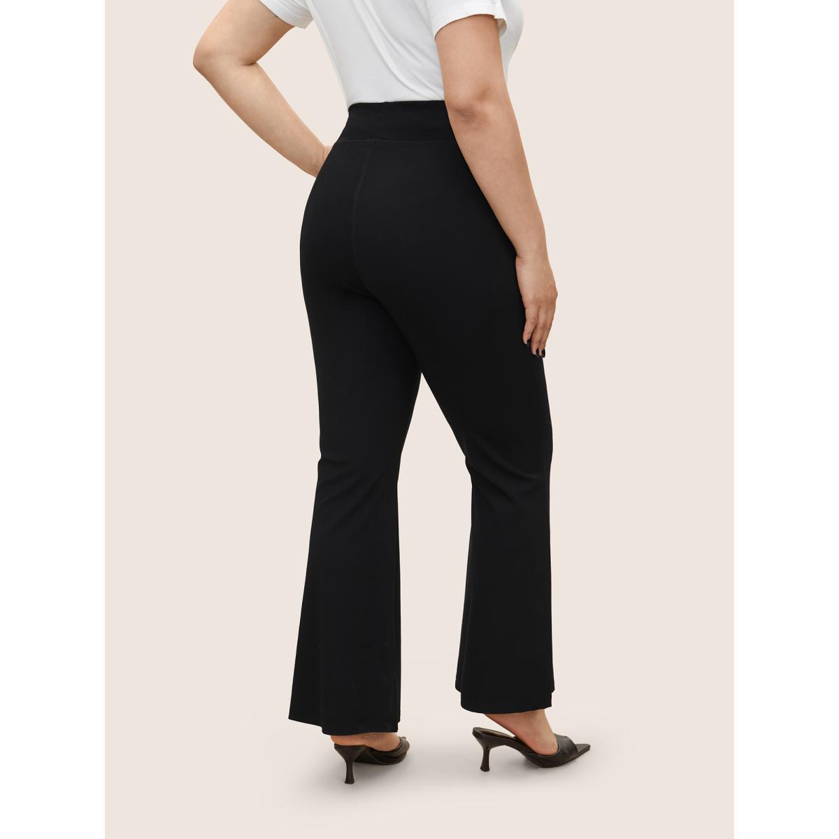 Plus Size Flare Leg Crossover Detail Elastic Waist Pants Women Black Elegant Flare Leg High Rise Everyday Pants BloomChic 18-20/2X Product Image