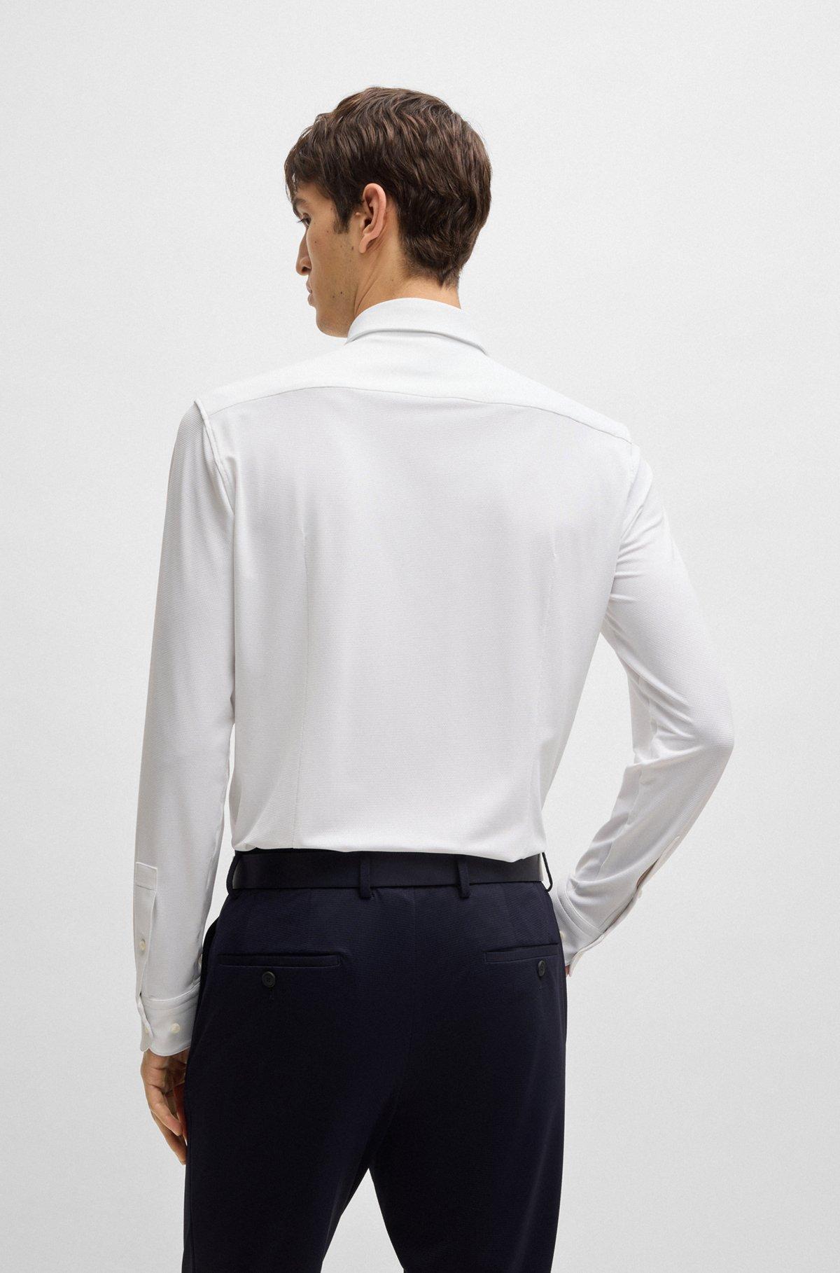 BOSS - Slim-fit shirt in structured performance-stretch jersey - White Product Image