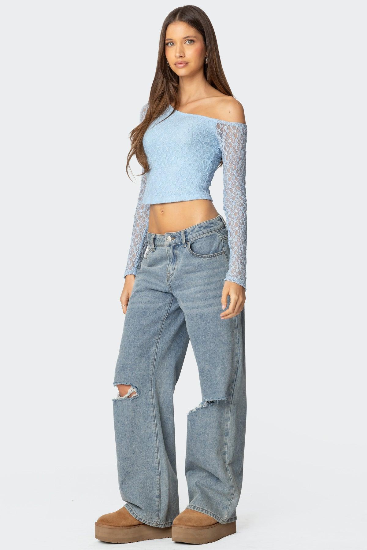 Fabia Asymmetric Textured Lace Top Product Image