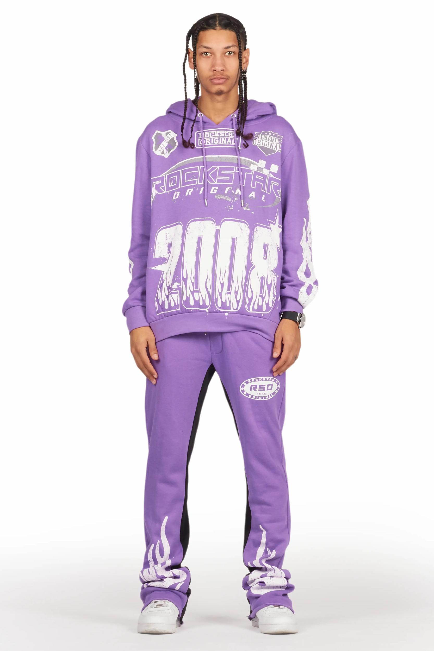 Amos Purple Hoodie/Baggy Track Pant Set Male Product Image